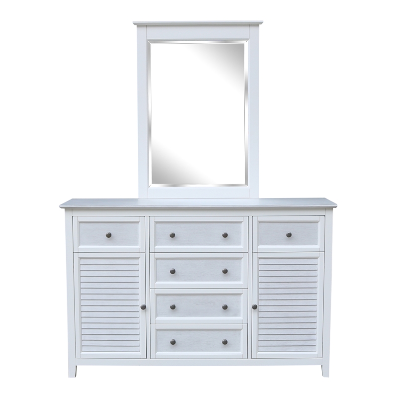 Nantucket Breeze Solid Wood Bedroom 6 Drawer Dresser with Mirror