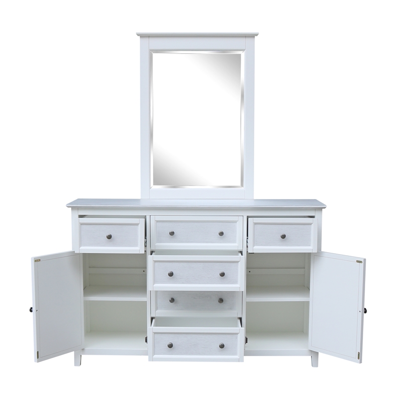 Nantucket Breeze Solid Wood Bedroom 6 Drawer Dresser with Mirror