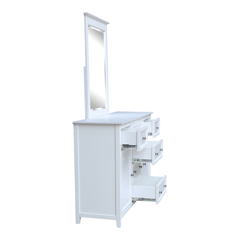 Nantucket Breeze Solid Wood Bedroom 6 Drawer Dresser with Mirror