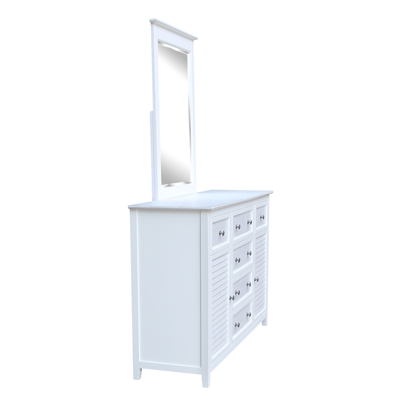 Nantucket Breeze Solid Wood Bedroom 6 Drawer Dresser with Mirror