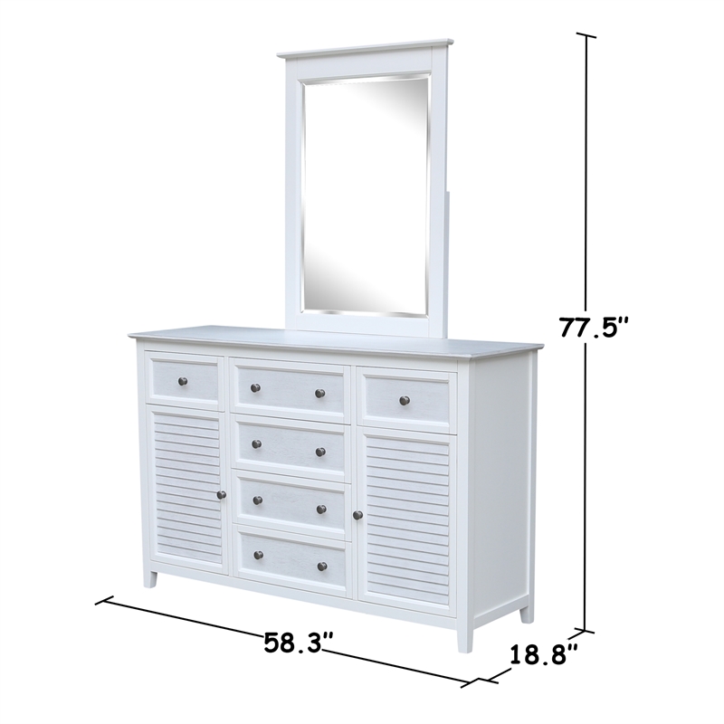 Nantucket Breeze Solid Wood Bedroom 6 Drawer Dresser with Mirror