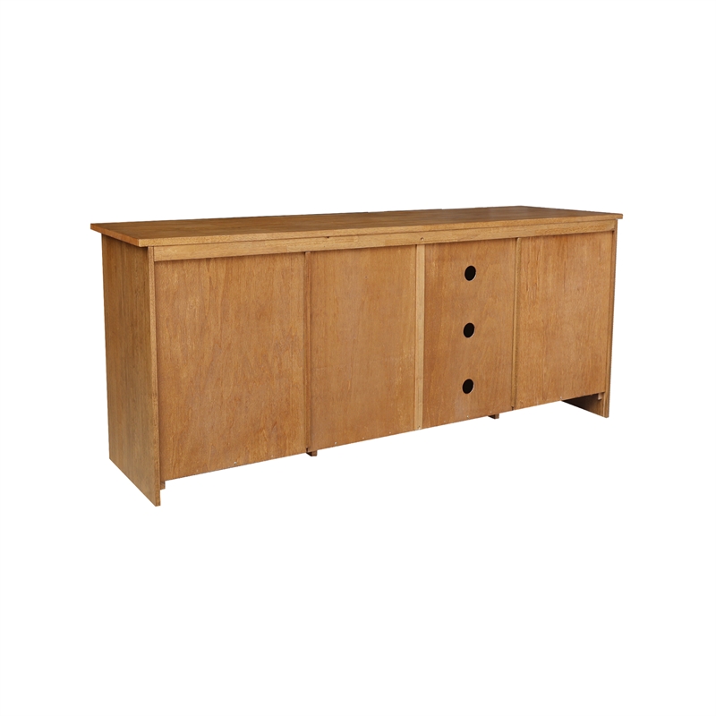Solid Wood TV Stand Console with Glass Doors and Open Shelves