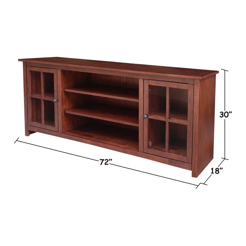 Solid Wood TV Stand Console with Glass Doors and Open Shelves