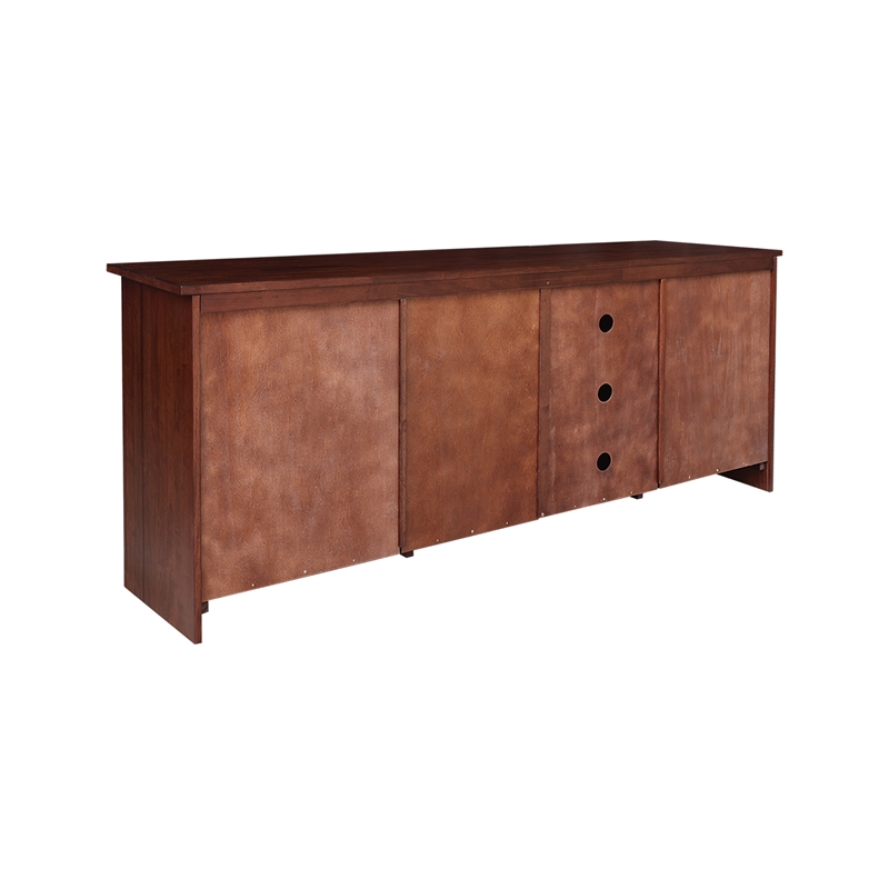 Solid Wood TV Stand Console with Glass Doors and Open Shelves