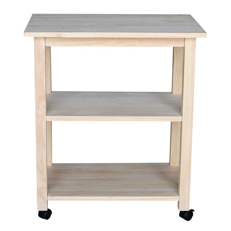 International Concepts Unfinished Wood Microwave Kitchen Cart in Natural