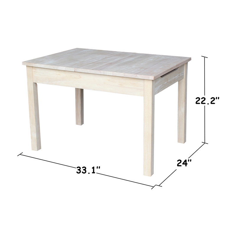 International Concepts Unfinished Kids Wood Table with Storage