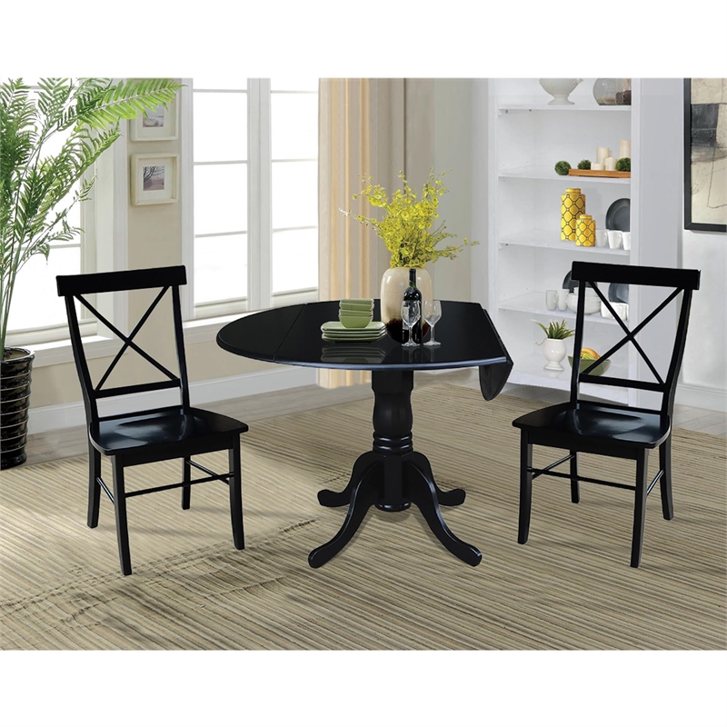 International Concepts 3 Piece Dining Set with X-Back Chairs in Black