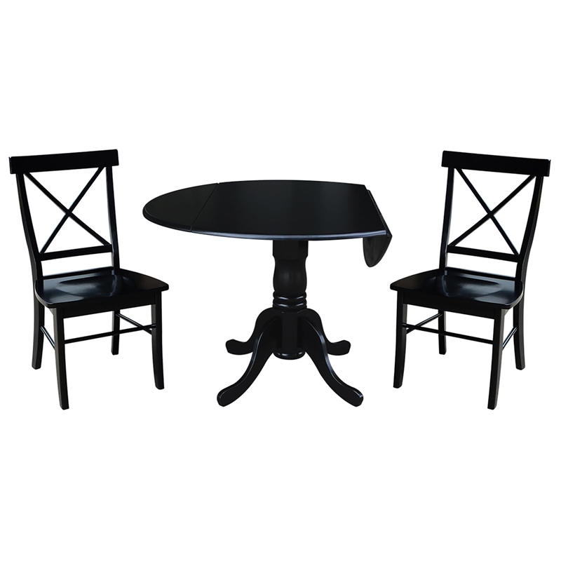 International Concepts 3 Piece Dining Set with X-Back Chairs in Black