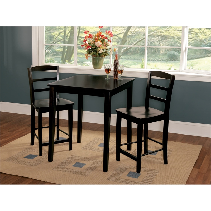International Concepts 3 Piece Gathering Height Dinette Set in Black