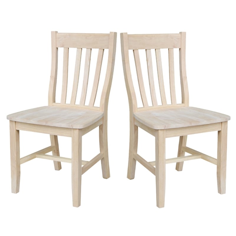 International Concepts Solid Wood Cafe Dining Chairs in Unfinished - Set of 2