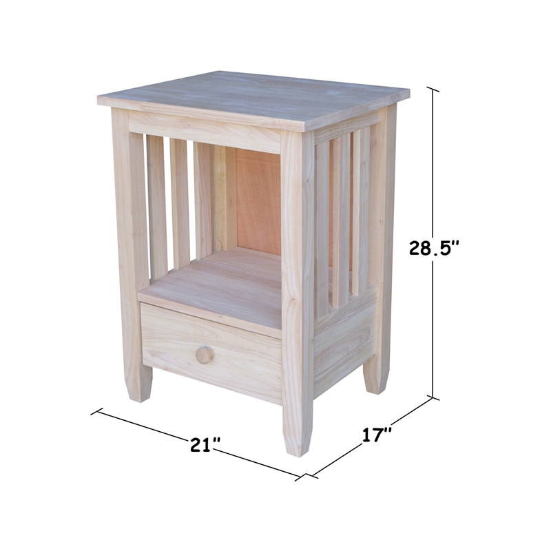 International Concepts Unfinished Mission Wood Tall End Table with Drawer