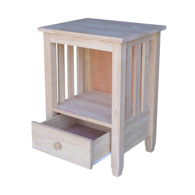 International Concepts Unfinished Mission Wood Tall End Table with Drawer