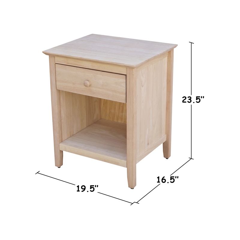 International Concepts Solid Wood 1-Drawer Nightstand - Unfinished