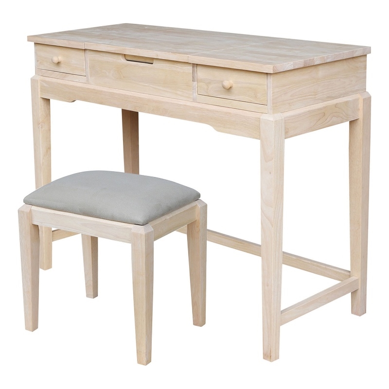 International Concepts Home Accents Unfinished Wood Vanity Table and Bench Set