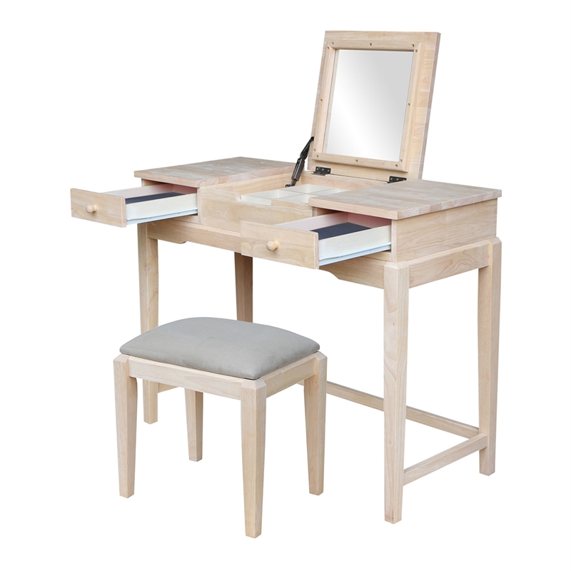 International Concepts Home Accents Unfinished Wood Vanity Table and Bench Set