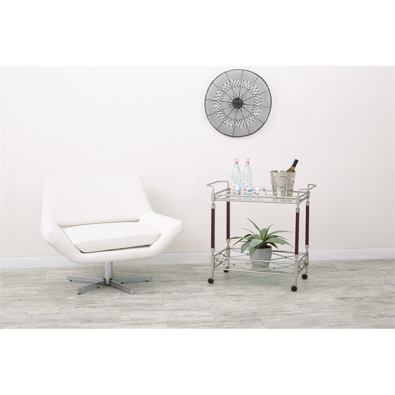 Melrose Serving Cart with Clear Tempered Glass and Nickel Brush Metal Frame