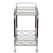 Melrose Serving Cart with Clear Tempered Glass and Nickel Brush Metal Frame