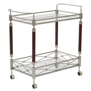 Melrose Serving Cart with Clear Tempered Glass and Nickel Brush Metal Frame