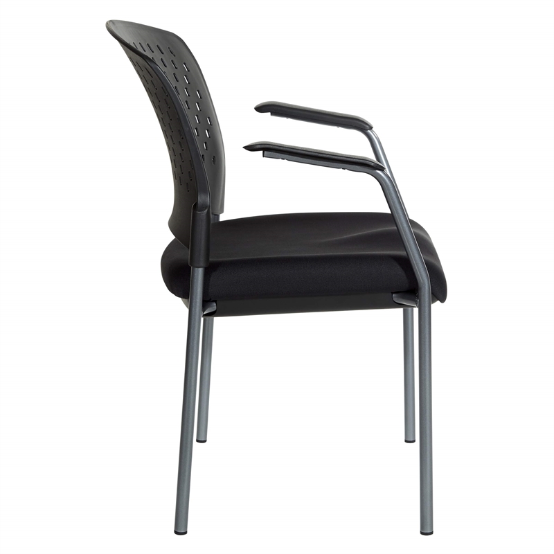 Titanium Finish Visitors Black Chair with Arms and Ventilated Plastic Back