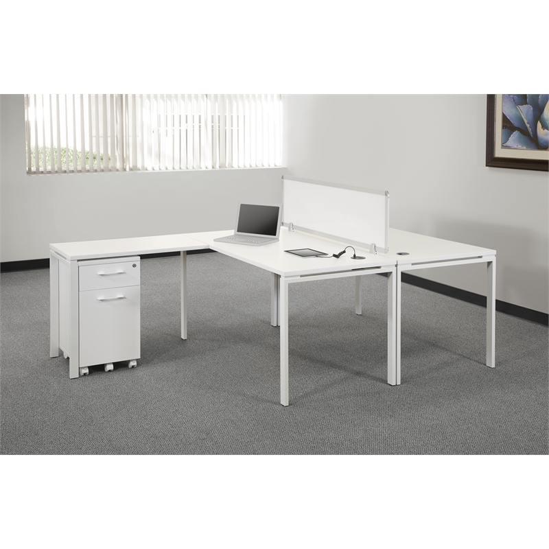 60 inch Writing Desk with White Laminate Top and White Finish Metal Legs