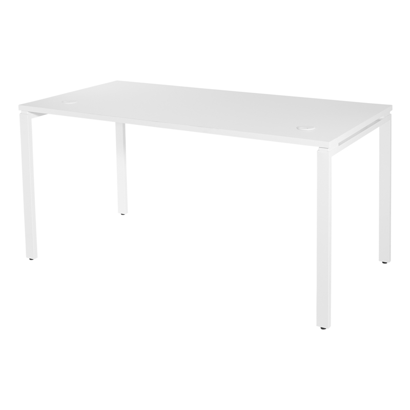 60 inch Writing Desk with White Laminate Top and White Finish Metal Legs