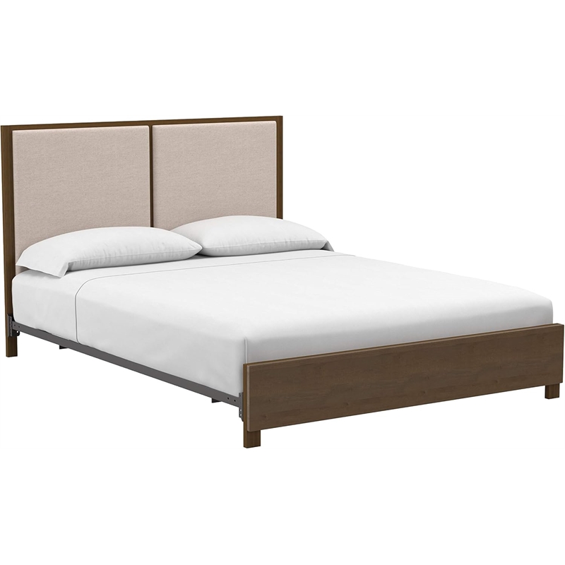OSP Designs Braydon Queen Headboard-Footboard Oak Laminate/Matte Black Coating