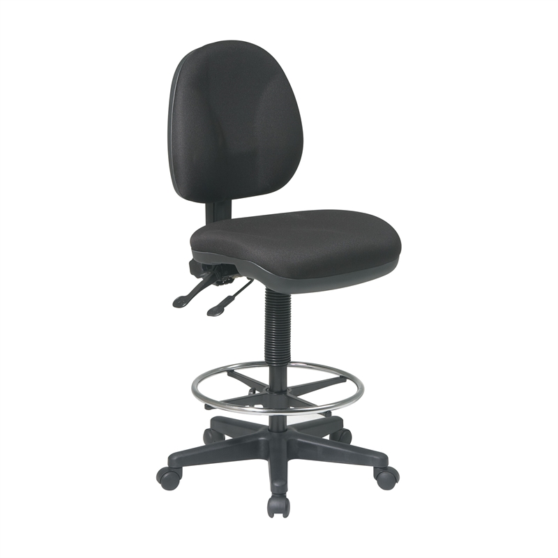 Deluxe Ergonomic Black Fabric Drafting Chair with Adjustable Footring