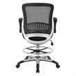 Mesh Black Back Fabric Drafting Chair Faux Leather Seat Adjustable Foot Ring