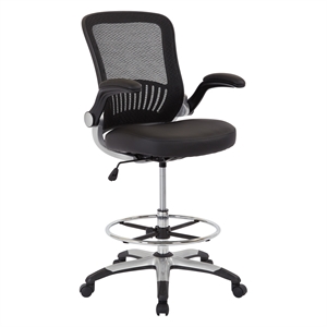 Mesh Black Back Fabric Drafting Chair Faux Leather Seat Adjustable Foot Ring