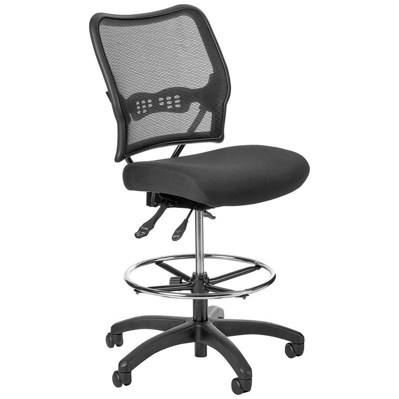 Deluxe Ergonomic AirGrid Back Black Fabric Drafting Chair with Mesh Seat