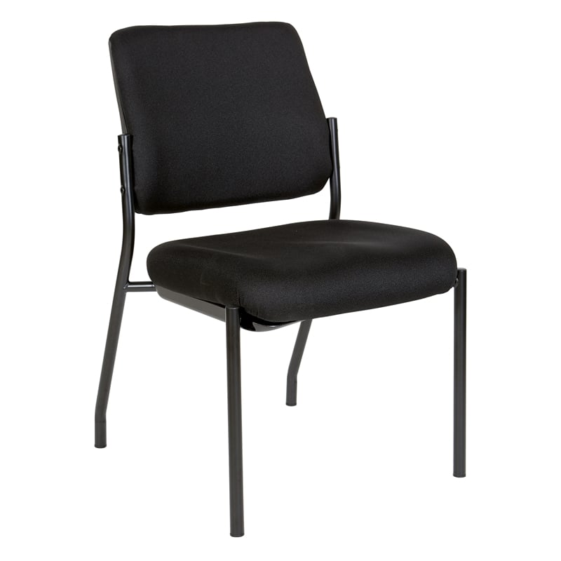 Stackable Armless Visitor Chair Black Fabric Padded Seat and Back