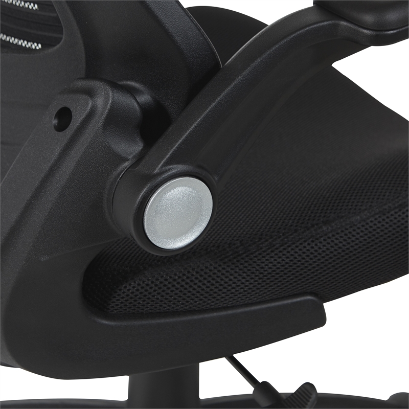 Screen Back Manager's Chair in Black Fabric Mesh Seat with PU Padded Flip Arms
