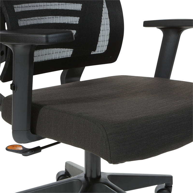 Vertical Mesh Back Chair in Black Frame with Black Linen Fabric Seat