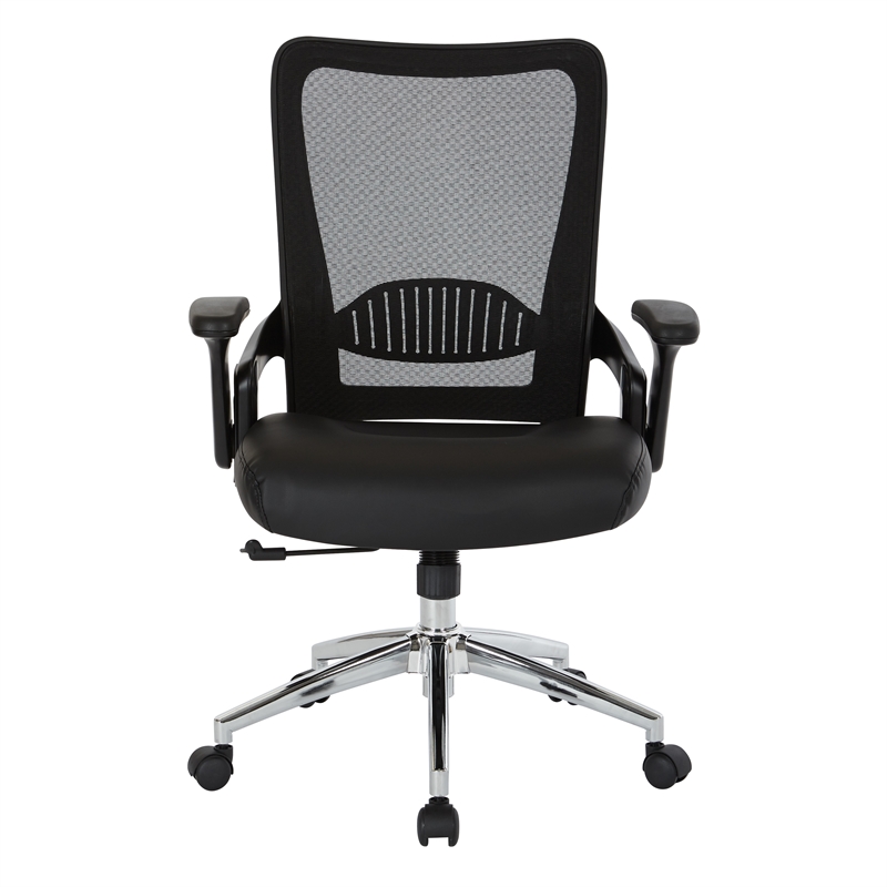 Black Bonded Leather Seat Chair with Screen Back Lock and Tilt Arms