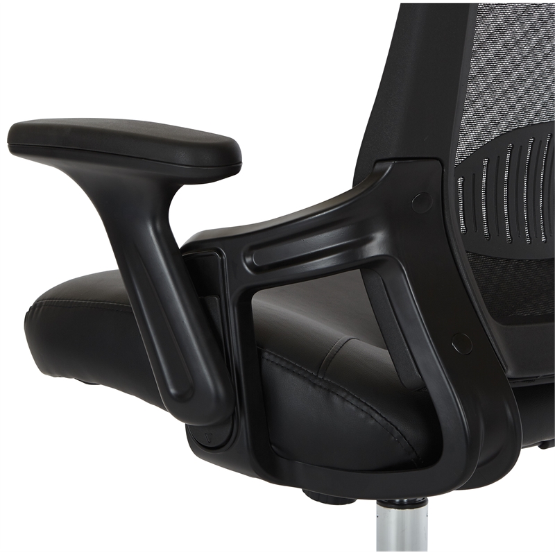 Black Bonded Leather Seat Chair with Screen Back Lock and Tilt Arms