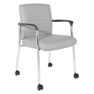 Guest Chair in Gray Faux Leather with Chrome Frame