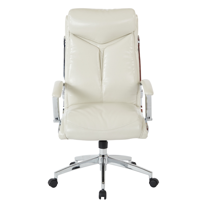 Executive Faux Leather High Back Chair in Cream with Padded Arms
