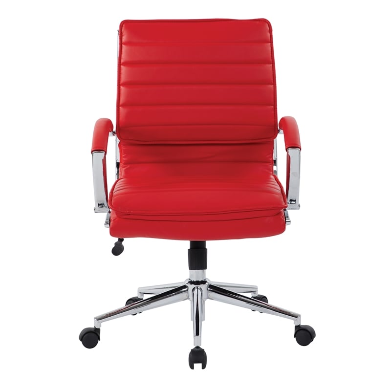 Mid Back Manager's Faux Leather Chair in Red with Chrome Base