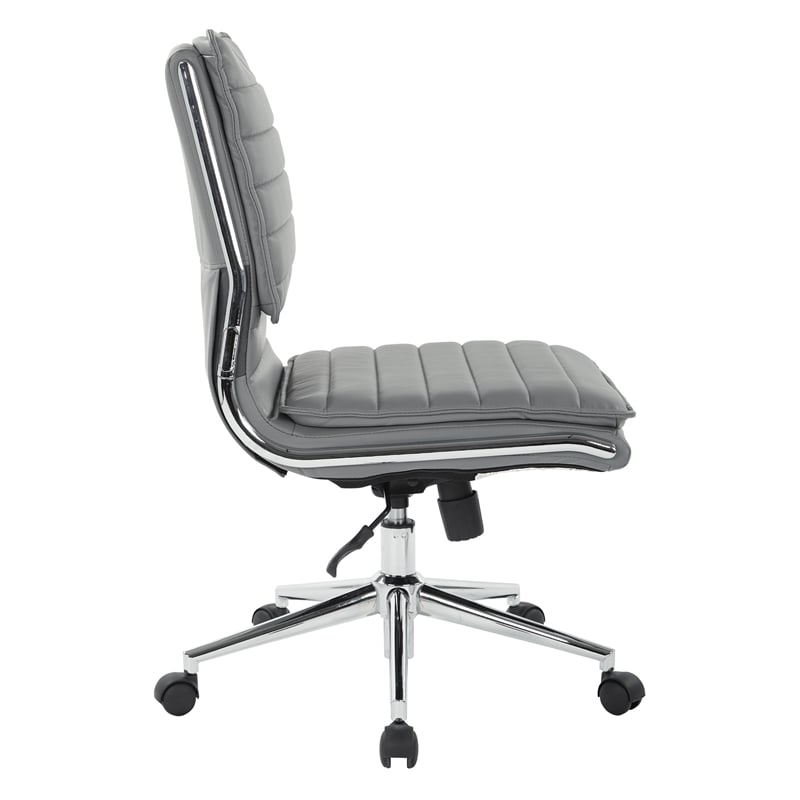 Armless Mid Back Manager's Faux Leather Chair in Charcoal with Chrome Base