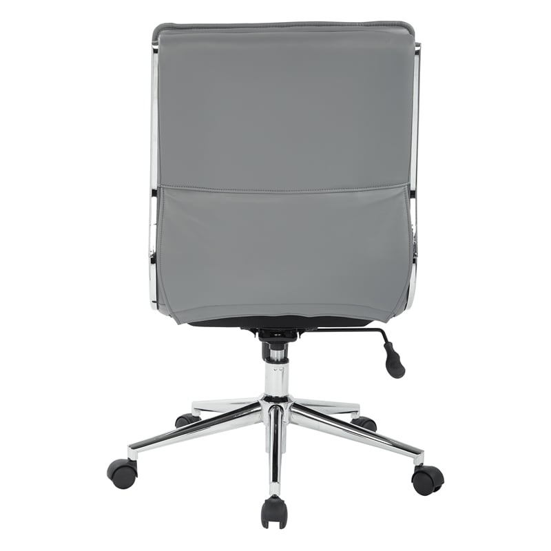 Armless Mid Back Manager's Faux Leather Chair in Charcoal with Chrome Base