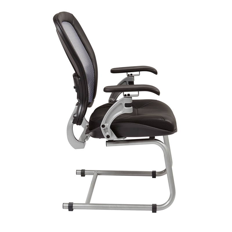 SPACE Air Grid Black Back Leather Guest Chair with Cantilever Base