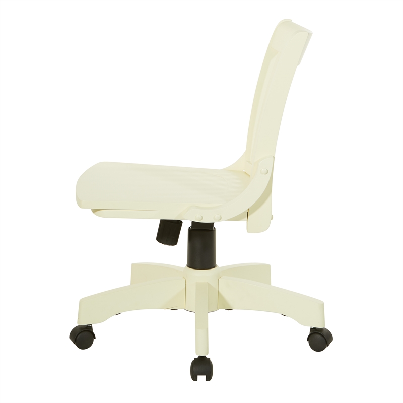 Deluxe Armless Wood Bankers Chair with Wood Seat in Antique White Finish