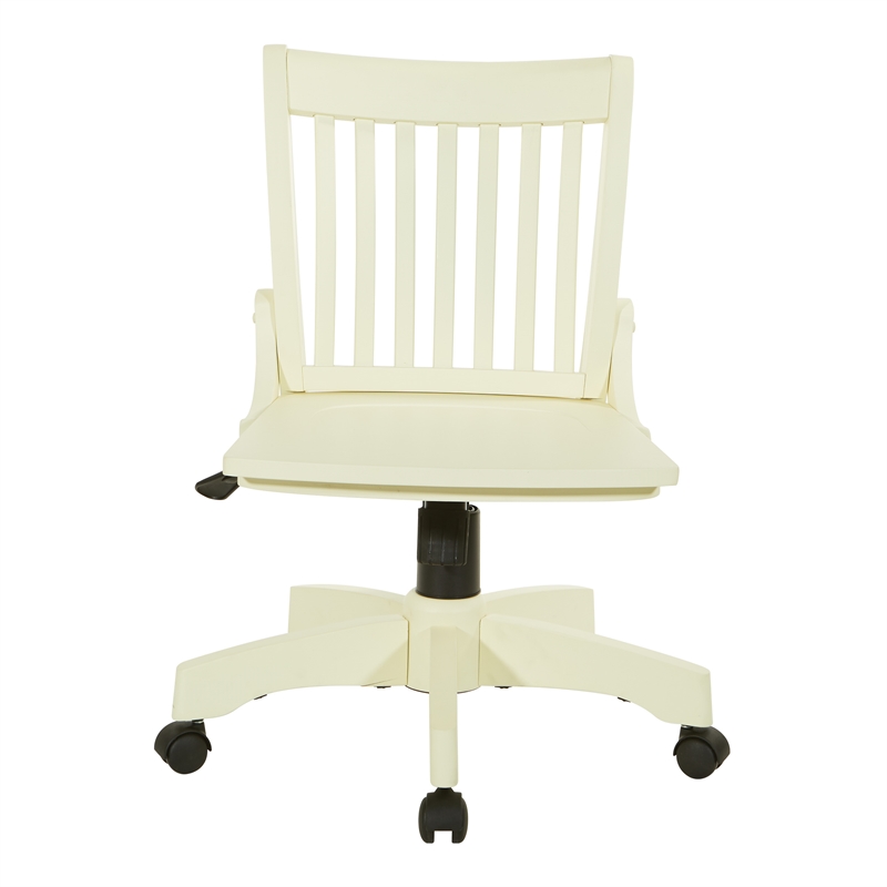 Deluxe Armless Wood Bankers Chair with Wood Seat in Antique White Finish