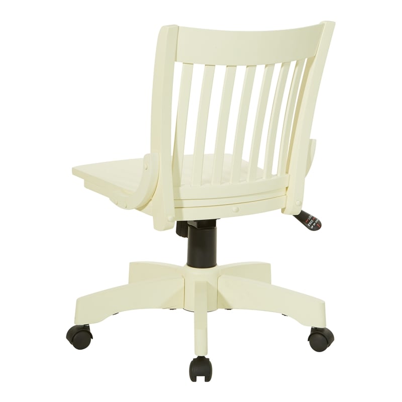 Deluxe Armless Wood Bankers Chair with Wood Seat in Antique White Finish