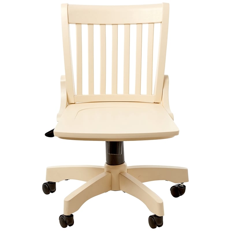Deluxe Armless Wood Bankers Office Chair with Wood Seat in White