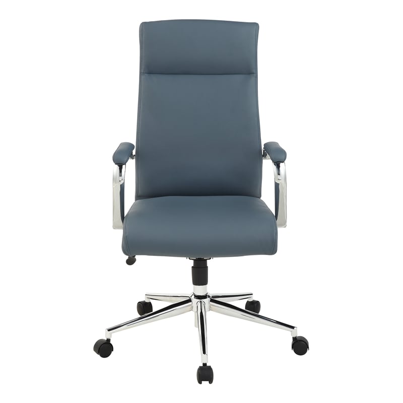 High Back Manager's Chair with Dillon Blue Fabric and Chrome Base