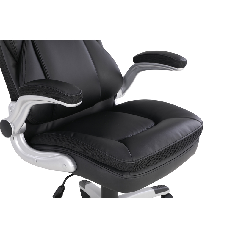Executive Black Bonded Leather Chair with Silver Coated Nylon Base