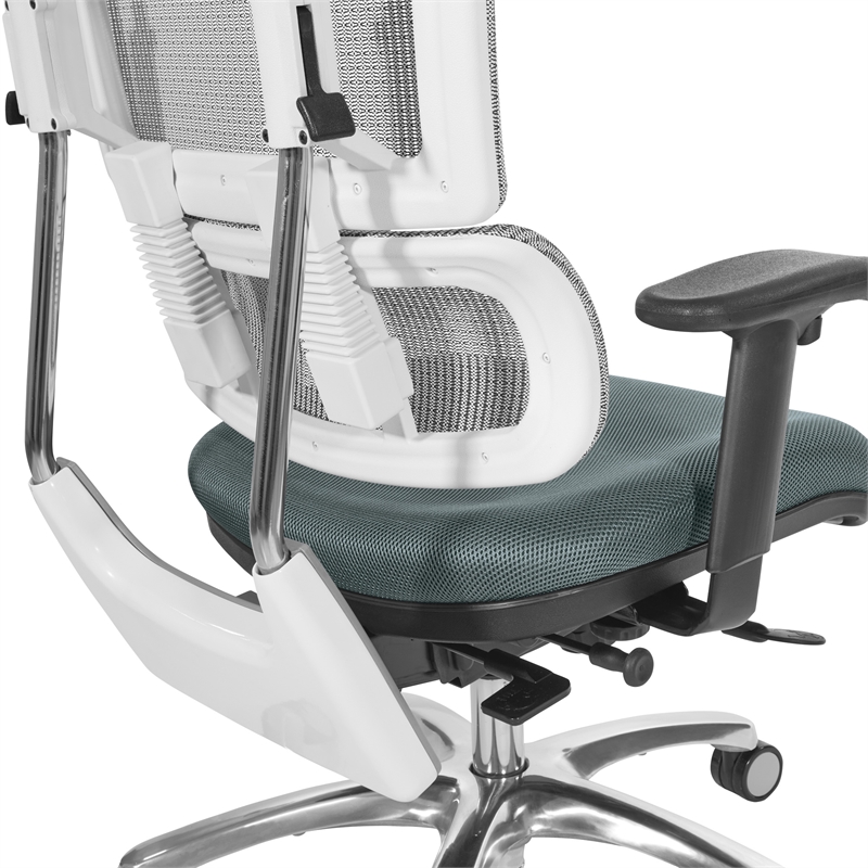 Breathable White Vertical Mesh Chair with Gray Mesh Fabric Seat