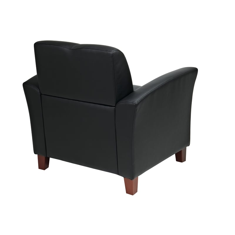Black Bonded Leather Breeze Club Chair With Cherry Finish Legs