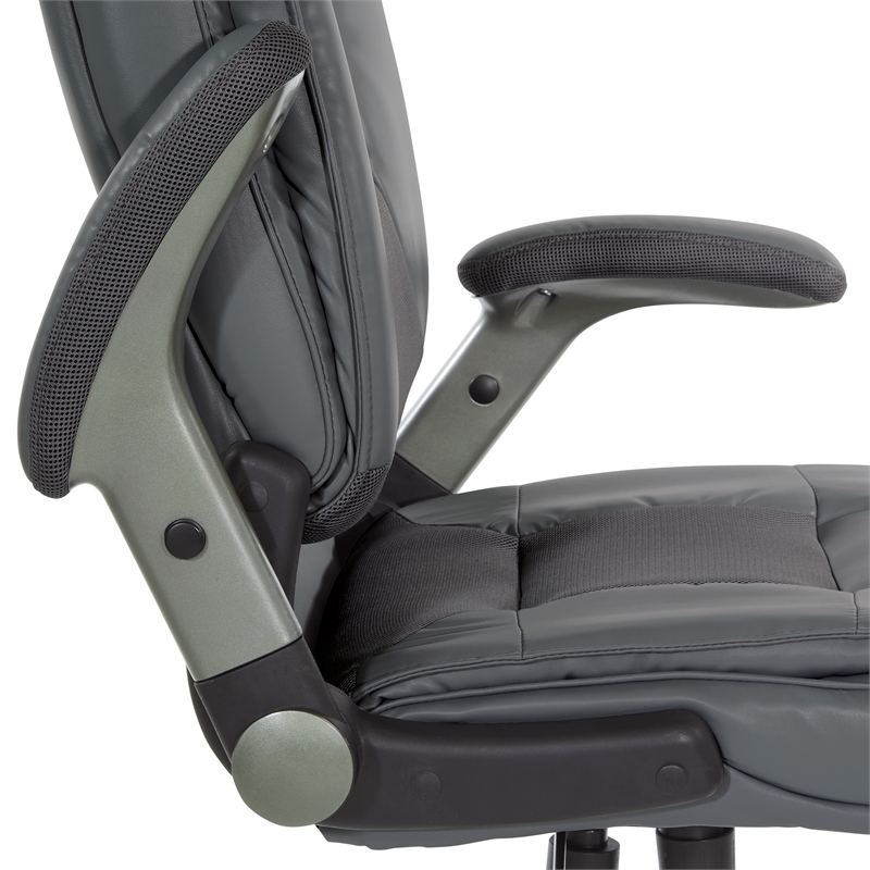 Executive Bonded Leather Chair in Charcoal Gray with Titanium Coated Flip Arms